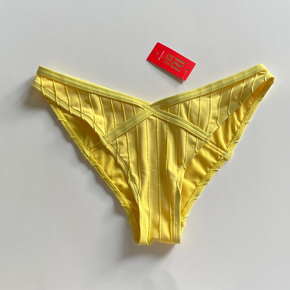 River Island Bikini Bottom Resort Swimwear Textured High Sides Yellow Coastal